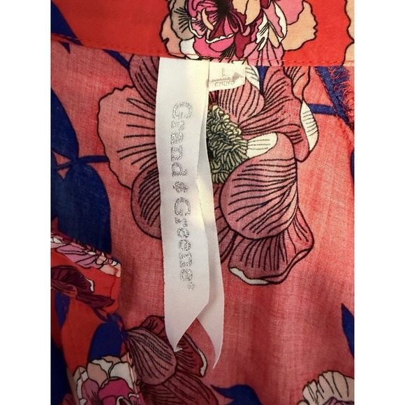 Grand & Greene Women's 3/4 Sleeve Red Floral V-Neck Blouse Size L - Picture 4 of 6